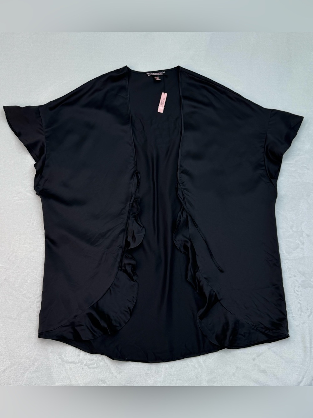 NEW Victoria's Secret One Size Black Satin Kimono Robe Love